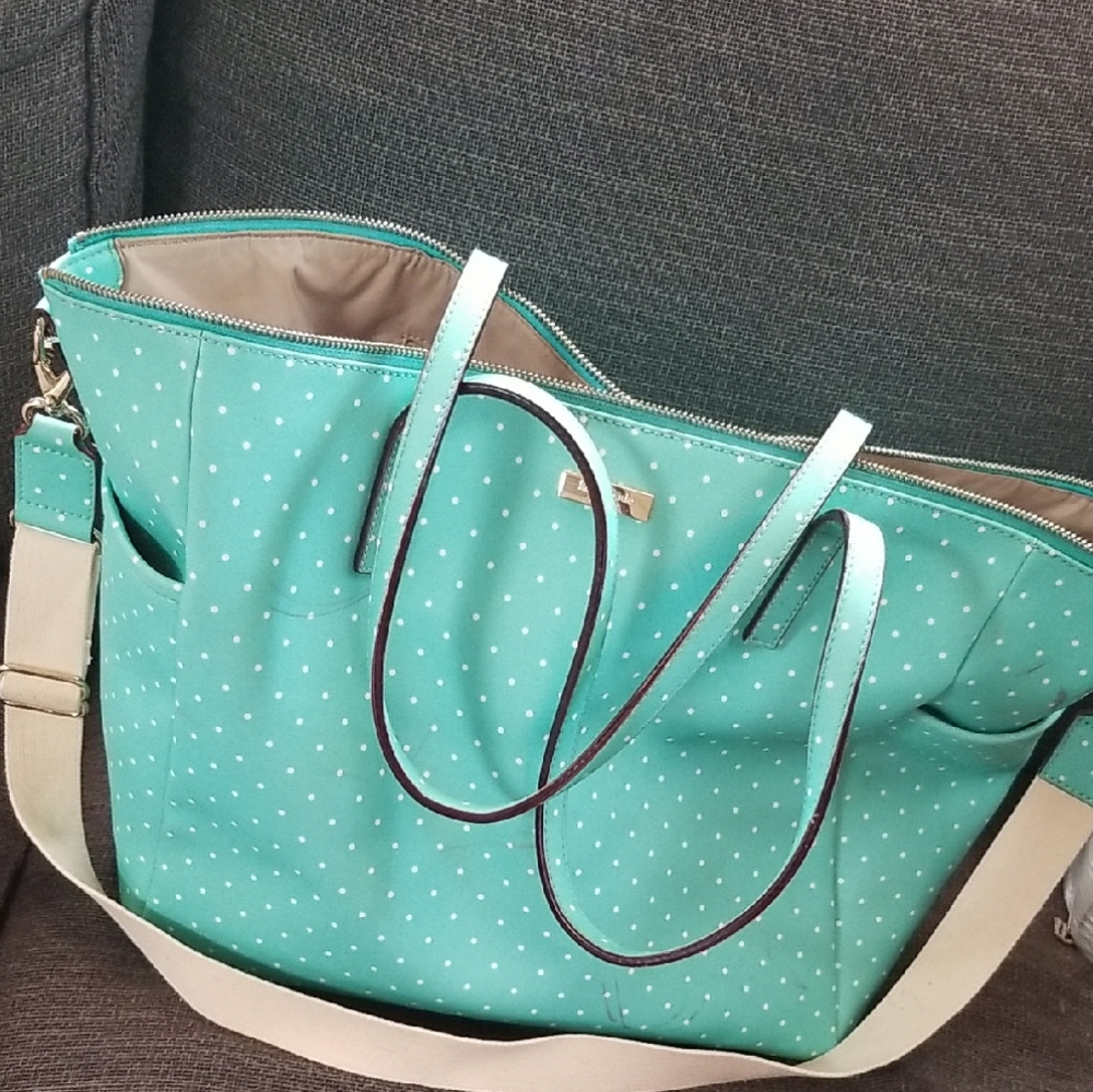Polka Dot Tote Bag - Turquoise and Cream
